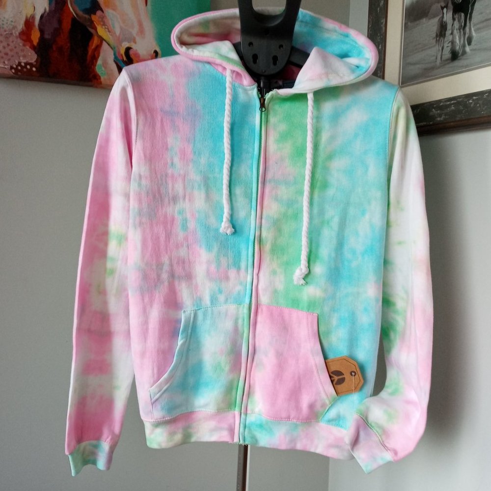Exit seafoam/Pink Tie Dye full zip hoodie NWT Size Medium
